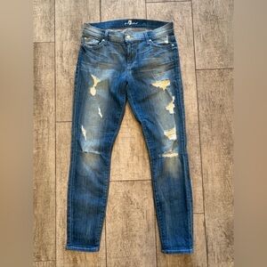 7 For All Mankind Distressed Blue Slim Straight Jeans (sz 28)